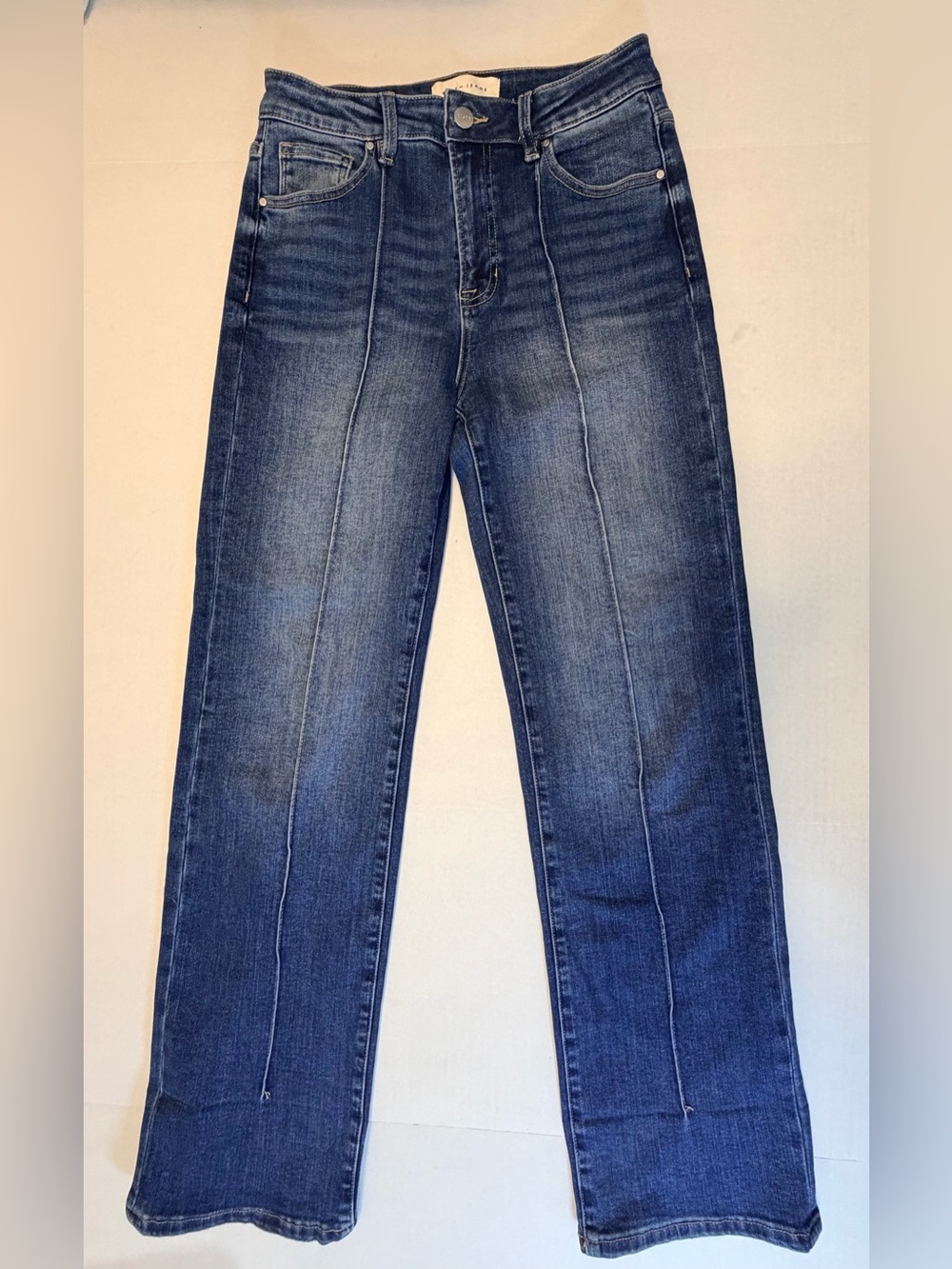 Risen High Rise Front PinTuck Seam Wide Leg Jeans Soft Cotton Blend Size 7